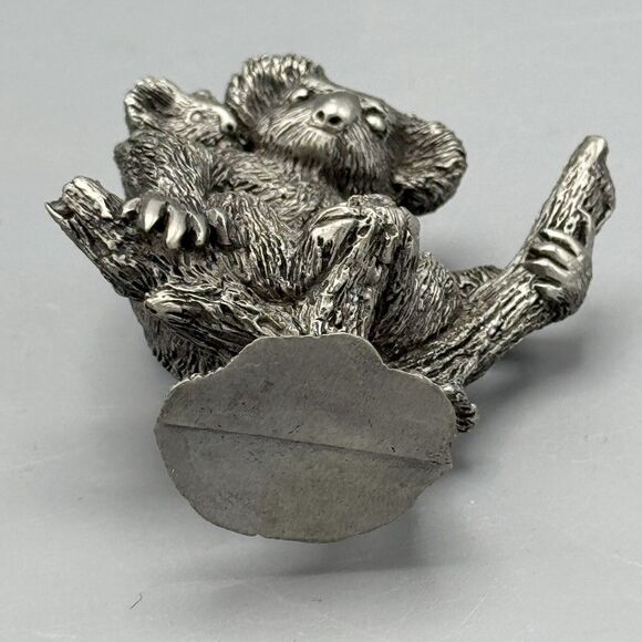 Vtg Pewter Koala Bear and Cub Figurine Sitting in a Tree Australian Animals 3" - Picture 3 of 7